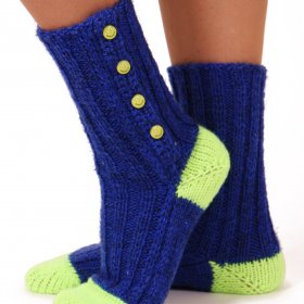 Ponožky modré + neonově zelené se smajlíky